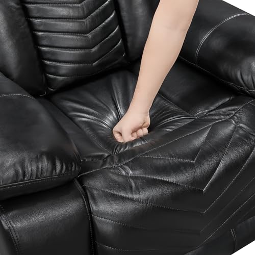 Lexicon Power Recliner Chair, Faux Leather Upholstered Home Theater Seating with LED Lighting, USB Charging Ports, Single Wall Hugger Reclining Chair for Living Room/Bedroom Easy Assembly, Black