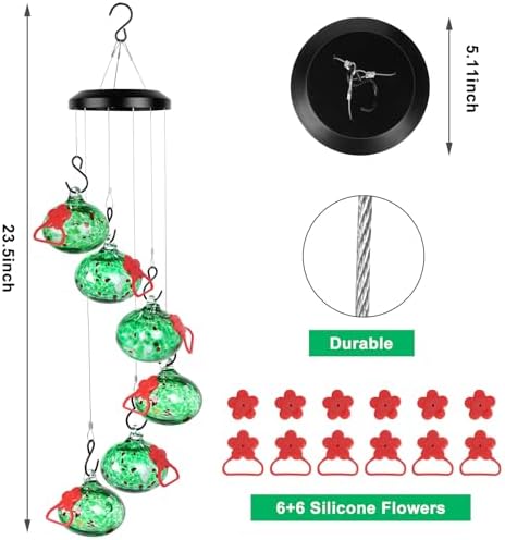 Charming Wind Chimes Hummingbird feeders for Outdoors Hanging ant and bee Proof,Never Leak,Perfect Garden Decor for Outside(Green)…