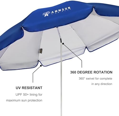AMMSUN XL Chair Umbrella with Universal Clamp Adjustable 52 inches and 360-degree Swivel UPF 50+, Portable Clamp on Camping or Beach Chair, Stroller, Wheelchair, Golf cart, Blue, Large-sized