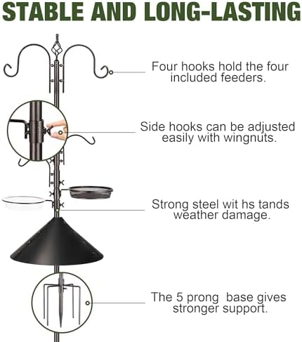ERYTLLY Bird Feeders Bird Feeding Station Kit Bird Feeding Pole Wild Bird Feeder Hanging Kit with Squirrel Guard Baffle Suet Cage Tube Bird Feeder Planter Hanger Multi Feeder for Attracting Wild Birds
