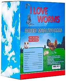 I LOVE WORMS Dried Mealworms (10lb), 100% Natural Non-GMO, High-Protein Mealworms for Chickens, Birds, Ducks, Reptile, Tortoise, Amphibian, Lizard