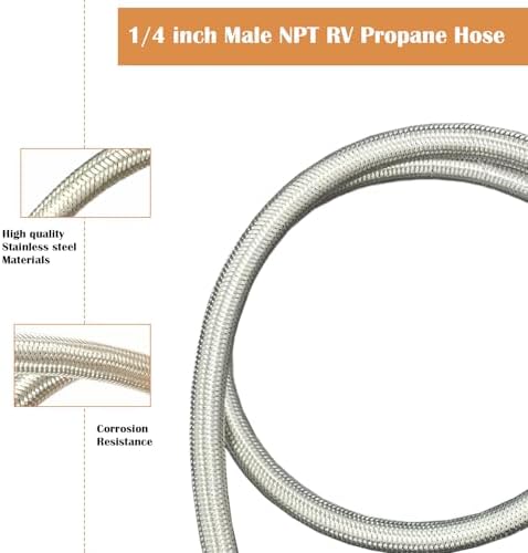1/4'' Male NPT RV Propane Pigtail Hose for Travel Trailer, 3 FT LP Gas Hose Stainless Steel Braided Tank Pigtail Connector Propane Hoses with QCC1 & Type1 for Outdoor Grills and Camping BBQ ect