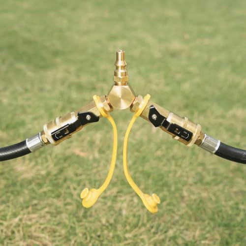 GASPRO 1/4" RV Propane Quick Connect Y Splitter Adapter with Shutoff Valve for RV, Camping Stoves, BBQ Grills, Gas Burners and More, 2 Way 1/4" Propane Rv Hose Splitter