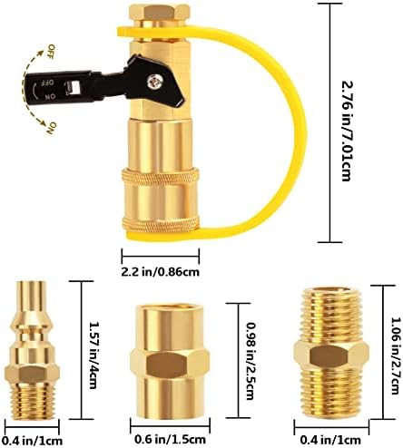 1/4" RV Propane Quick Connect Adapter for Propane Hose, Quick Connect or Disconnect Kit Fitting Shutoff Valve and Full Flow Plug 1/4" Male NPT 1/4 Inch Female NPT for RV,Trailer,BBQ
