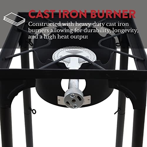 GasOne Propane Single Burner Camp Stove with High Temp Paint & Red QCC Steel Braided Regulator with Height Adjustable Leg