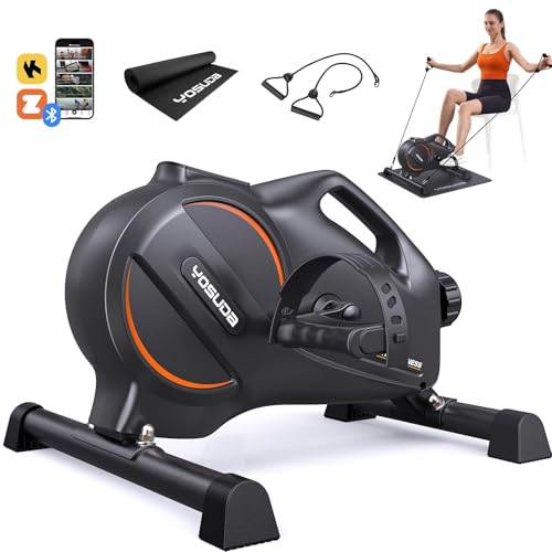 YOSUDA Under Desk Bike Pedal Exerciser, Mini Bike with Bluetooth Portable Foot Cycle Arm & Leg Peddler Machine with 2 Resistance Bands & Non-Slip Mat