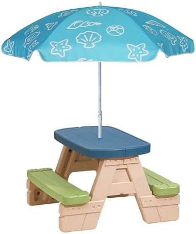 AMMSUN 47 Inch Seaside Beach Umbrella for Sand Box Water Table Kids Durable Umbrellas for children Picnic Beach Camping Garden Outdoor Play Shade Blue Shell