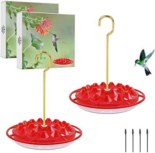 Hummingbird Feeders for Outdoors Hanging (2 Pack) 25 Feeding Ports 10 oz, Plastic Hummzinger Hummingbird Feeder, Bee-Proof Leak-Proof No Drip, Easy to Clean with Cleaning Brushes