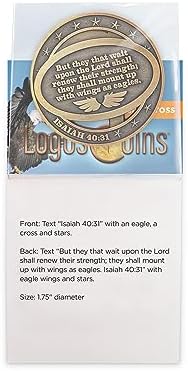 Antique Gold-Color Plated American Bald Eagle and Cross Christian Challenge Coin - Pack of 10 Bulk - Inspiring Strength and Faith - Great Gift for Men, Women, Boys, and Girls