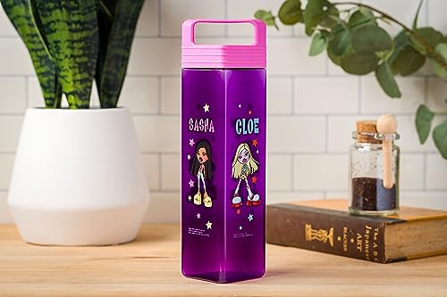 Silver Buffalo Bratz Doll Star Set Plastic Square Water Bottle with Lid, 25 Ounces