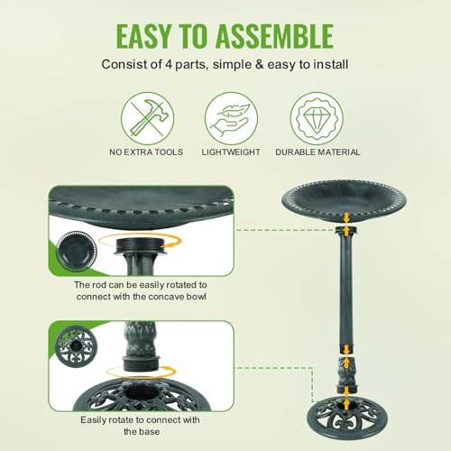 Backyard Expressions Outdoor Garden Bird Bath - Green - Weather Resistant Polyresin - 27 Inch