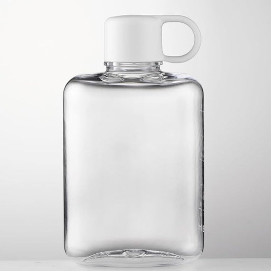 Portable Flat Water Bottle,12 oz BPA Free Plastic Travel Water Bottle for Camping, Fitness, Outdoor Sports, Fits Purse and Pocket - Clear (white)