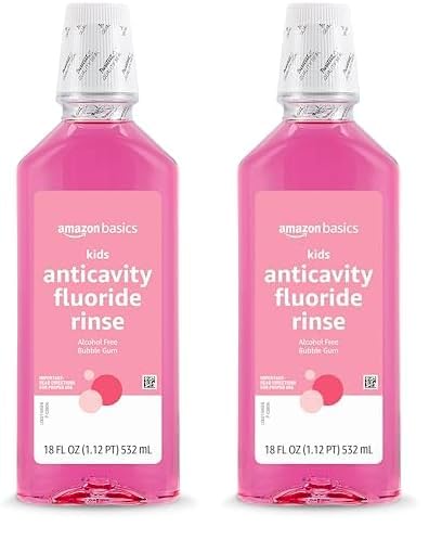Amazon Basics Kids Mouthwash with Fluoride, Anticavity, Alcohol-Free Bubble Gum, 18 fl oz (Pack of 2)