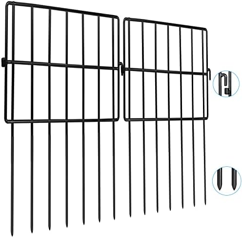10 Pack Animal Barrier Fences, 1.5" Gap No Digging Garden Fence Panels, Metals Black Deterrent Fence for Dogs Rabbits, Decorative Fence for Outdoor Landscape Patio Total 10 ft(L)×16 in(H)