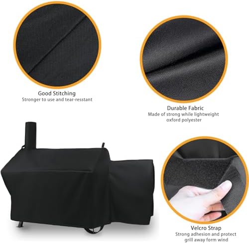Grill Cover for Oklahoma Joe's Longhorn Offset Smoker, 70 inch Heavy Duty Waterproof UV Resistant Offset Smoker Cover for Oklahoma Joe's 13201747-50, Outdoor BBQ Cover