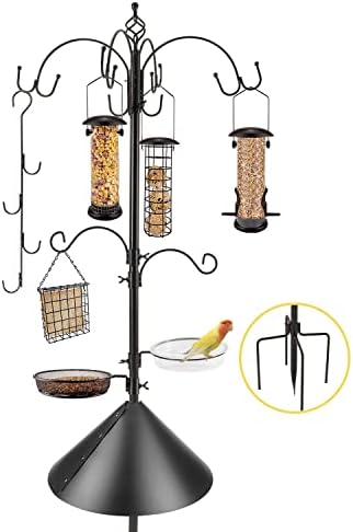 Deluxe Bird Feeding Station Kit Bird Feeder Pole with Squirrel Baffle, Suet Cage, Bath Tray for Planter Hanger - Wildlife-Friendly Design
