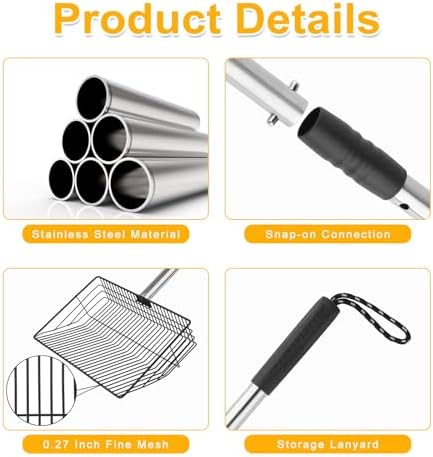 10 Inch Large Chicken Poop Scooper, 5 in 1 Chicken Coop Scoop with 22" to 67" Adjustable Stainless Steel Handle, Litter Sifting Shovel for Chicken Coop, Farm, Sheep Pen, Cat Litter, Stable Cleaning