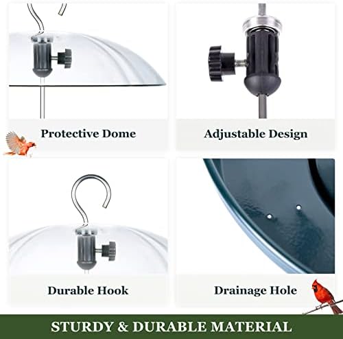 Kingsyard Adjustable Platform Bird Feeder for Outdoors Hanging, Metal Tray Bird Feeder with Dome Top, Attract Bluebirds Cardinals Goldfinches (Green)