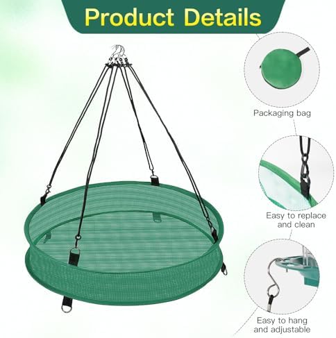 1-Pack Hanging Bird Seed Catcher Trays – 20" Diameter x 4" High, Green Spill Guard Platform for Bird Feeders, Outdoor Feeder Accessory