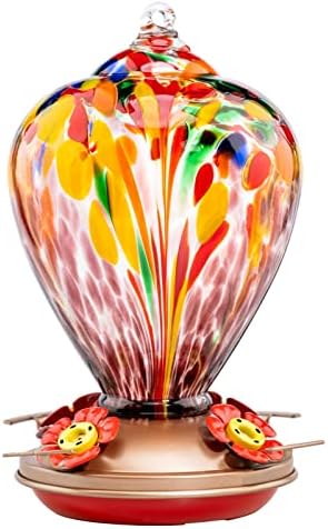 Muse Garden Hummingbird Feeders for Outdoors Hanging, Blown Glass Hummingbird Feeder, Humming Bird Gifts for Mom, Garden Decor for Outside, Unique Gifts Idea for Women, 34OZ, Purple Tulips