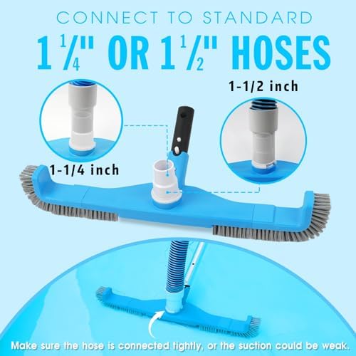 (2025 Upgraded) 20" 2 in 1 Pool Brush Vacuum Head with Swivel Hose Connection & Sturdy Nylon Bristles for Heavy Duty Inground & Above- Ground Pool Cleaning - Connecting 1-1/4" or 1-1/2" Hose (No Pole)