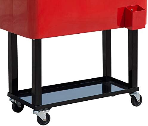 Outsunny 80 QT Rolling Cooling Bins Ice Chest on Wheels Outdoor Stand Up Drink Cooler Cart for Party, Red