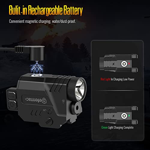 Defentac 680 Lumens Pistol Light Laser Combo, Strobe Tactical Flashlight with Red/Green/Blue Beams for Compact Guns W/a Rail, Rechargeable, Adjustable (680 Lumens, 680lm Red Laser Light Combo)