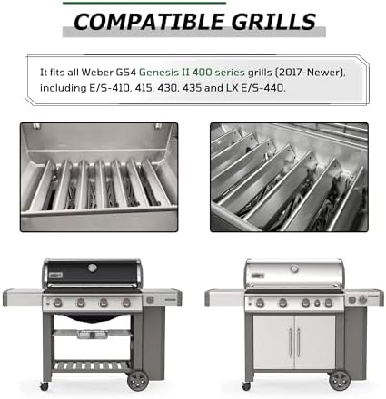 66797 & 66033 Flavorizer Bars 17-Inch Replacement for Weber Genesis II E-410 E-415 S-435, Genesis II/LX 400 Series (2017 and Newer) Grill Parts, Stainless Steel Flavor Bars, Pack of 7