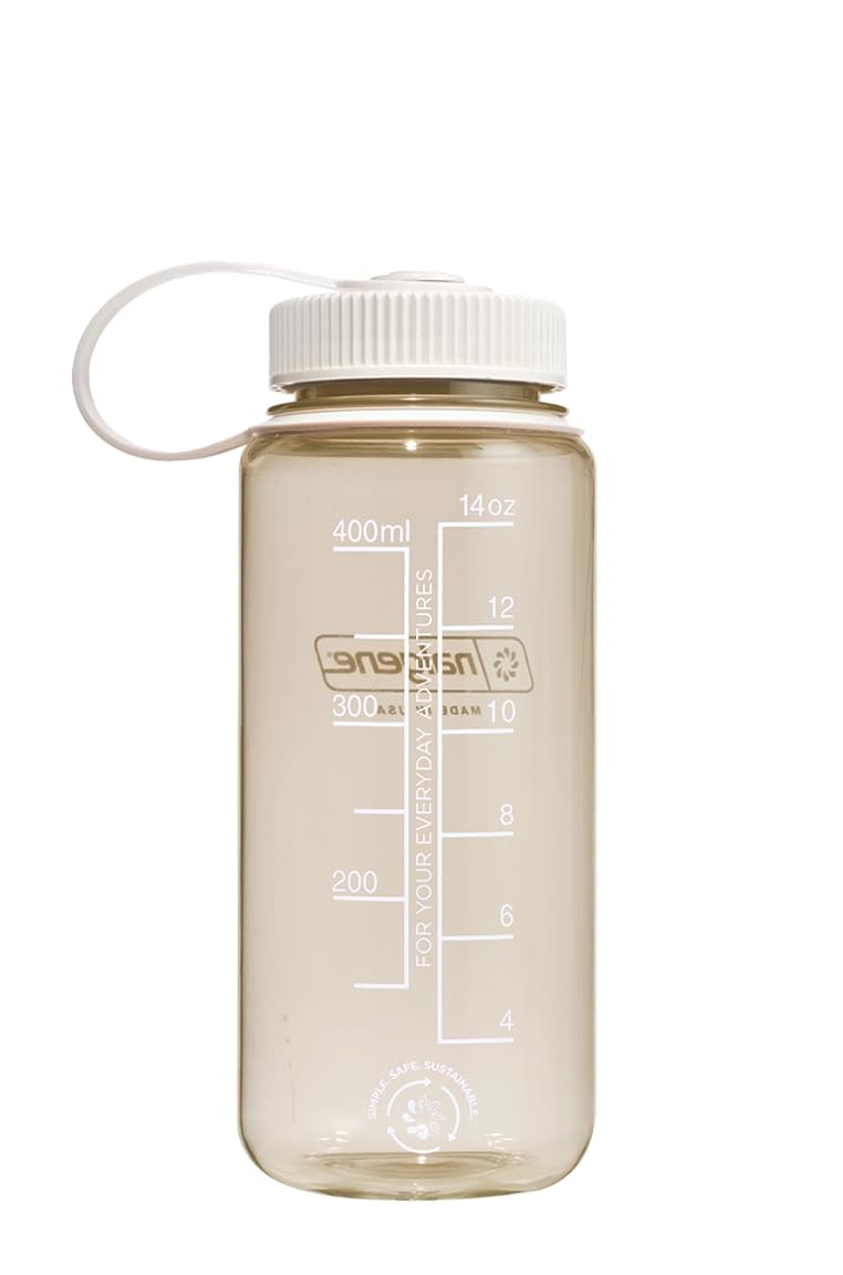 Nalgene Sustain Tritan BPA-Free Water Bottle Made with Material Derived from 50% Plastic Waste, 16 OZ, Wide Mouth, Cotton [Color may vary]