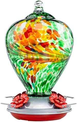 Muse Garden Hummingbird Feeders for Outdoors Hanging, Blown Glass Hummingbird Feeder, Hummingbird Gifts for Mom, Garden Backyard Decor, Unique Gifts Idea for Women Mothers Day, 34OZ, Peacock