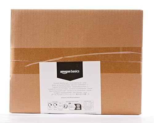 Amazon Basics Portable Security Case Lock Box Safe, Small Lock Box with Code, for College Dorm Room, Home, Combination Lock, Large, Black