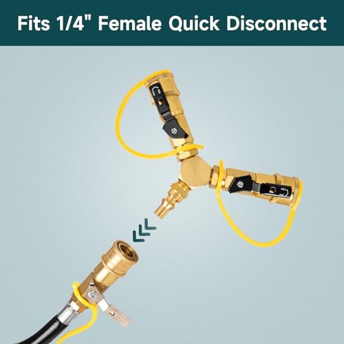 GASPRO 1/4" RV Propane Quick Connect Y Splitter Adapter with Shutoff Valve for RV, Camping Stoves, BBQ Grills, Gas Burners and More, 2 Way 1/4" Propane Rv Hose Splitter