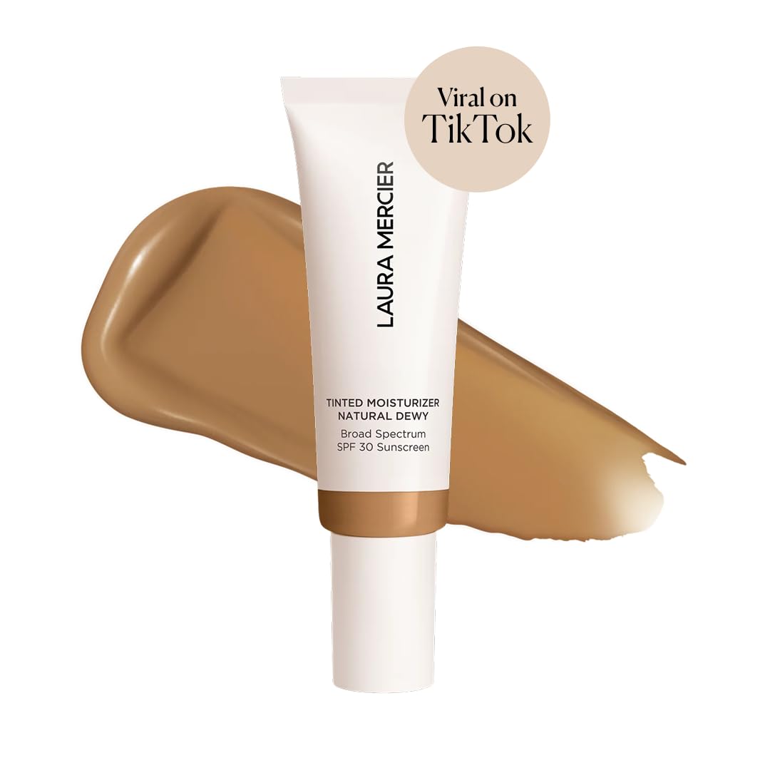 Laura Mercier Tinted Moisturizer Natural Dewy with SPF 30: 24HR+ Hydration, Long Lasting, Sheer to Light, Buildable Coverage, Dewy Finish, Improve Skin Tone and Texture, Skin Tint, Ochre