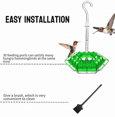 Ant & Bee-Proof Hummingbird Feeder with 30 Feeding Ports - 11oz Easy-Clean Outdoor Hanging Feeder, Includes Perch & Cleaning Brush for Window and Backyard Decoration (1, Green)