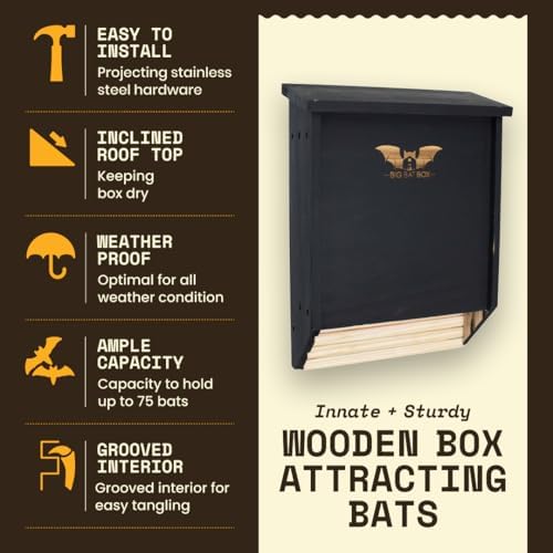 BIGBATBOX - Bat House for Outdoors - Clean Your Backyard from Mosquitoes - Wooden Bat House Kit - with Our Proven Bat Box Design, You are Almost Guaranteed to Attract Bats! WildYard