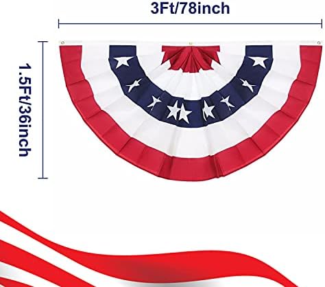 American Pleated Fan Flag,3 X1.5 Ft USA Patriotic Flag Bunting Half Fan Banner Decoration Indoor/Outdoor (4pcs)