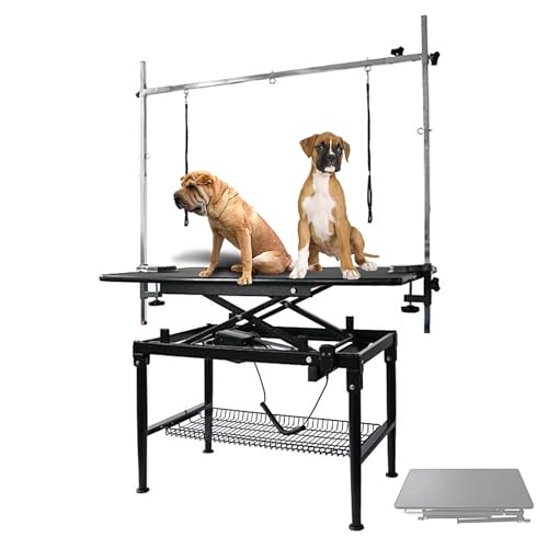 Electric Lifting Dog Grooming Table, Folding Dog Washing Station for Home with Lifting Rod, Lifting Rope and clamp, Grooming Table for Pets of Different Sizes(110 * 60 * 70-96cm)