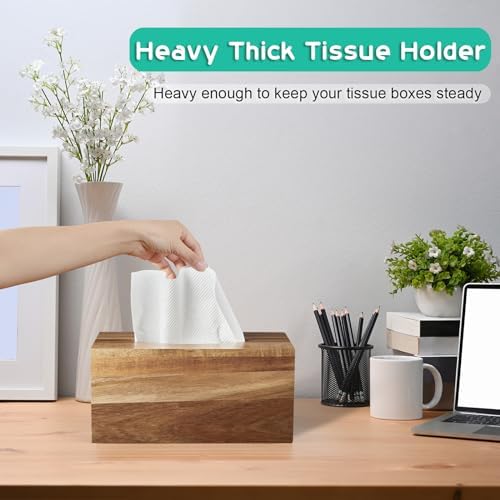 ALELION Rectangular Tissue Box Cover - Acacia Wood Rectangle Tissue Box Holder for 160, 180 Count Box - Decorative Facial Cube Tissue Box Cover for Tabletop Night Stands Bathroom Office