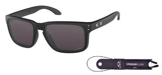 Oakley Holbrook OO9102 9102E8 57M Matte Black/Prizm Grey Square Sunglasses For Men + BUNDLE Accessory Leash + BUNDLE with Designer iWear Eyewear Kit
