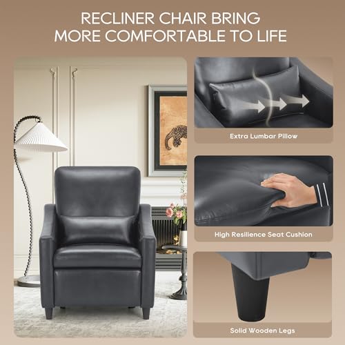 COLAMY Pushback Electric Recliner Chair Set of 2, Premium Leather Upholstery with Adjustable Angles, Extra Lumbar Pillow, Built-in Charging Port, Business-Casual Style for Living Room,Black