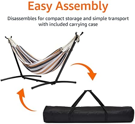 Amazon Basics Double 2 Person Heavy Duty Hammock with Space Saving Steel Stand and Carrying Case, 470lb Capacity, Multi Color, 118 x 46 x 39 inches