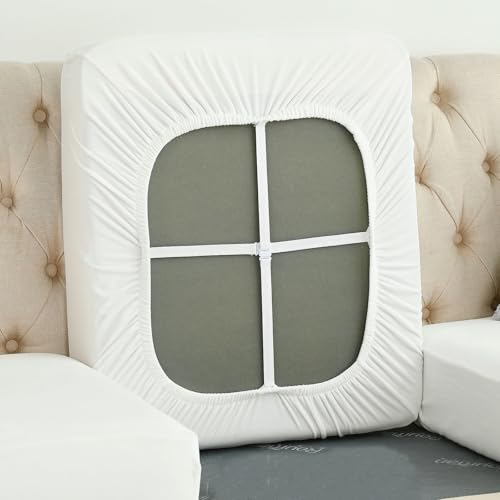 ZRCYXDW Velvet Couch Cushion Covers, Soft Cushion Slipcover Stretch Sofa Slipcover with Elastic Bands Non Slip Separate Sofa Seat Cushion Covers-White-2 Pack