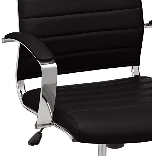 Amazon Basics High-Back Swivel Desk Chair, Ergonomic Ribbed Faux Leather Upholstery, Lumbar Support, Home Modern Style, Black, 45.25" x 24.75" x 23.25"