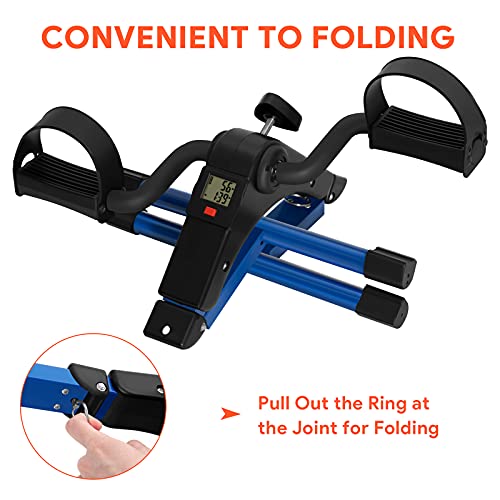 Folding Pedal Exerciser Mini Exercise Bike Portable Foot Peddler Desk Bike Arm and Leg Peddler Machine with LCD Monitor(Blue)
