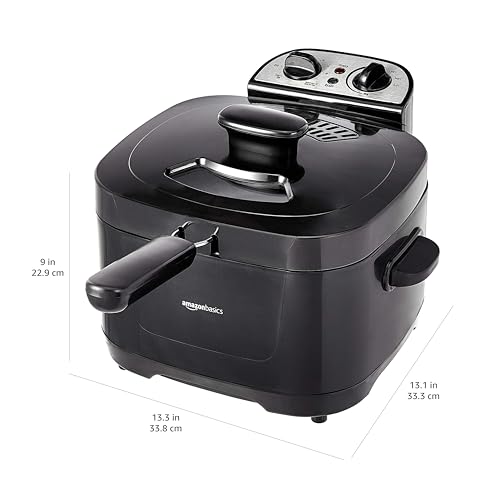 Amazon Basics 2.1-Qt (2.0L) Electric Deep Fryer with 8-Cup Oil Capacity, Timer, Adjustable Temperature, Easy Draining Basket, Viewing Window, 1500W, Black
