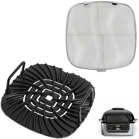 Grill Grate and Replacement Splatter Shield for Ninja AG301 Foodi 5-in-1 Indoor Grill, Non-stick Grill Griddle and Stainless Steel Fine Mesh Splatter Screen for Ninja Foodi AG300, AG301C, AG302, AG400