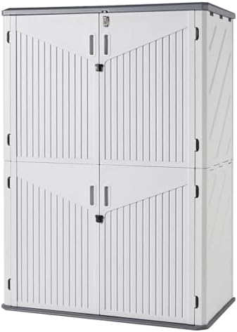 Aoxun Outdoor Storage Shed, 64 Cu.Ft Vertical Storage Sheds Outdoor with Floor, Outdoor Waterproof Storage Cabinet for Garage Storage, Pool Storage, Bike Shed, Garden Shed (White)