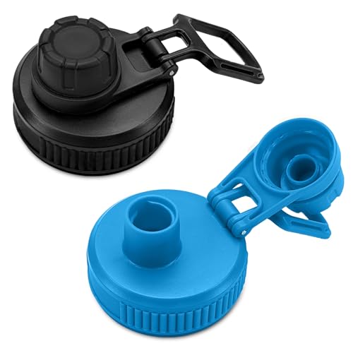 XccMe Spout Lid for Hydro Flask Wide Mouth Sport Water Bottles,2 Pack Replacement Lids for Most 12,14,16,18,20,22,32,40,64oz Wide Mouth Water Bottles with Handle Easy to Carry (Black+Blue)