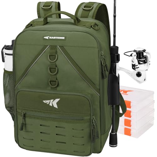 KastKing Karryall Medium Fishing Tackle Backpack With Rod Holder, 4 Tackle Boxes, Water-resistant Fishing Bag Storage Fishing Gear and Equipment