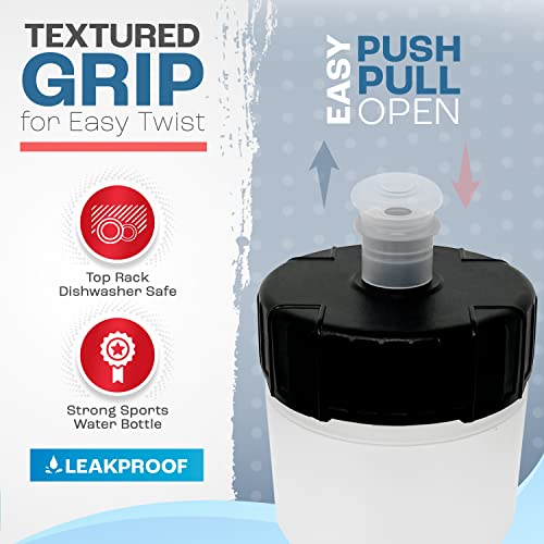 50 Strong Bulk Water Bottles for Adults & Kids | 24 Pack Reusable Plastic Sports Bottle | 22 oz. BPA-Free Easy Open with Pull Top Cap | Made in USA| Top Rack Dishwasher Safe